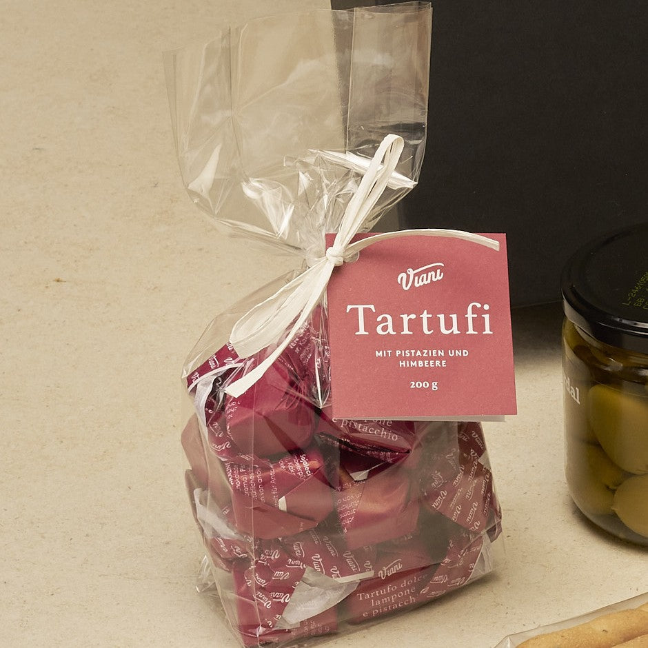 Tartufi Dolci Lampone e Pistacchio von Viani im Geschenkbeutel