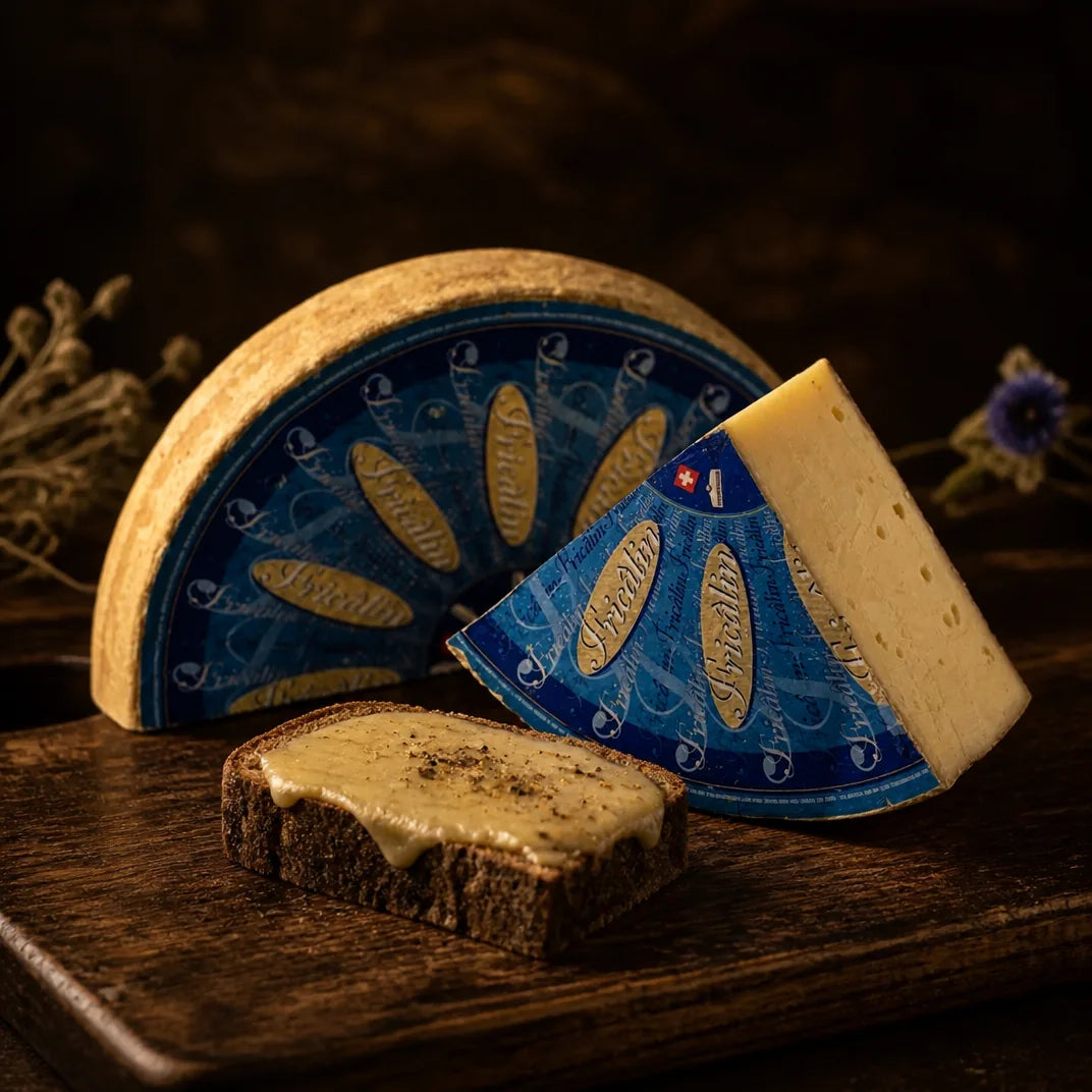 Fricalin – Schweizer Hartkäse aus der Vacherin-Fribourgeois-Familie, dazu Schwarzbrot mit geschmolzenem Fricalin