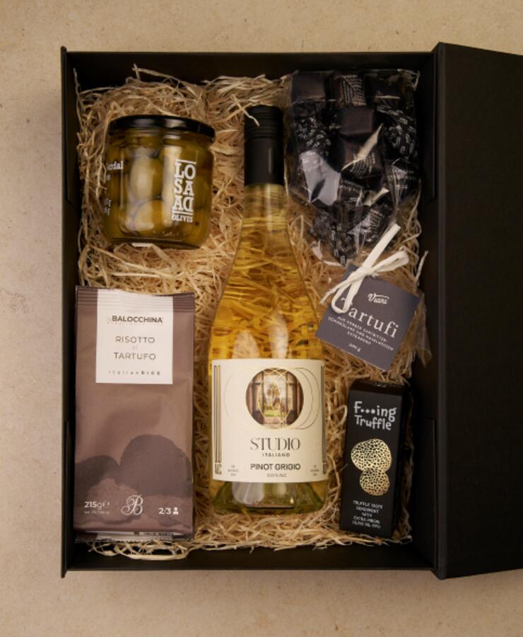 Geschenkbox Trüffelglück groß alkoholfrei mit Pinot Grigio „Studio Italiano“