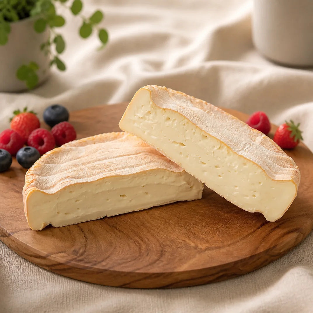 Montagnard – Anschnitt mit cremigem Teig und orange-weißer Weißschimmel-Rinde