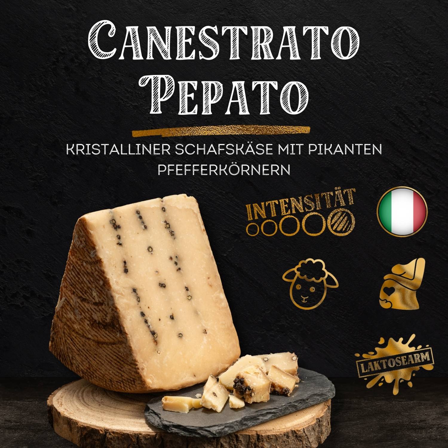 Canestrato Pepato - Hartkäse mit Pfeffer aus Sardinien Canestrato Pepato - Hartkäse mit Pfeffer aus Sardinien
