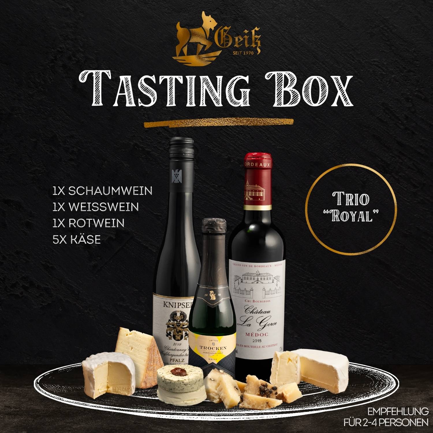 TASTINGBOX - Käse & Wein - Trio “Royal” TASTINGBOX - Käse & Wein - Trio “Royal”
